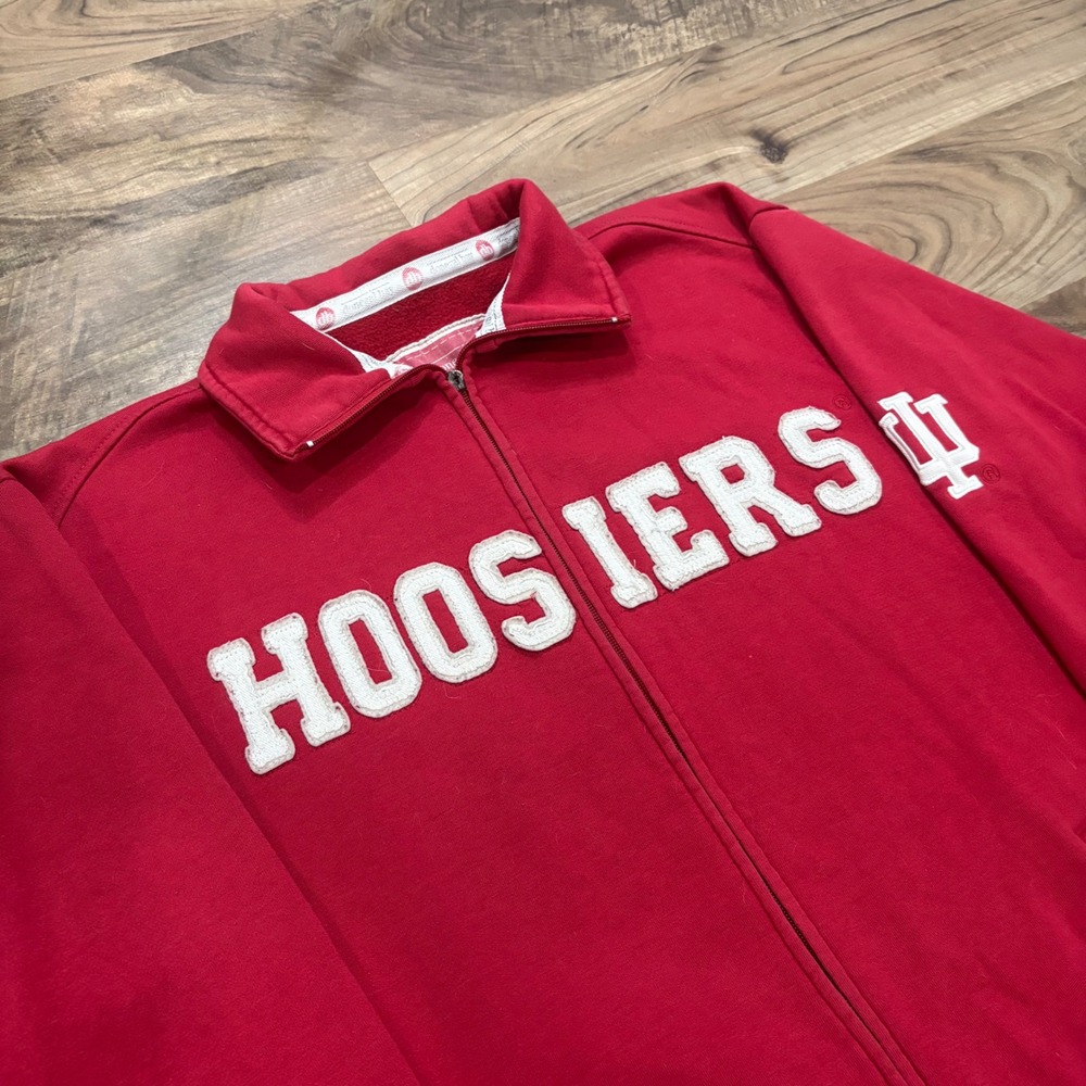 Vintage Y2K IU Jacket Indiana Hoosiers Mens Medium Red Full Zip Fleece - Picture 2 of 7